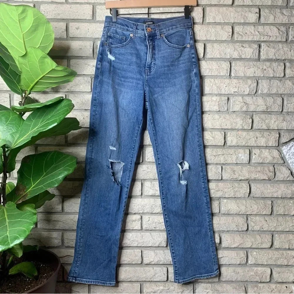 Express Modern Straight Leg Super High Waist Jeans